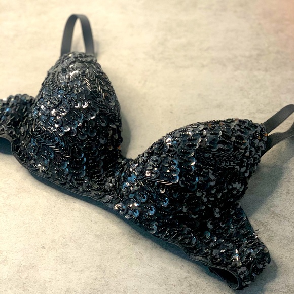 Black Beaded Women’s Push-Up Bra - Picture 1 of 4